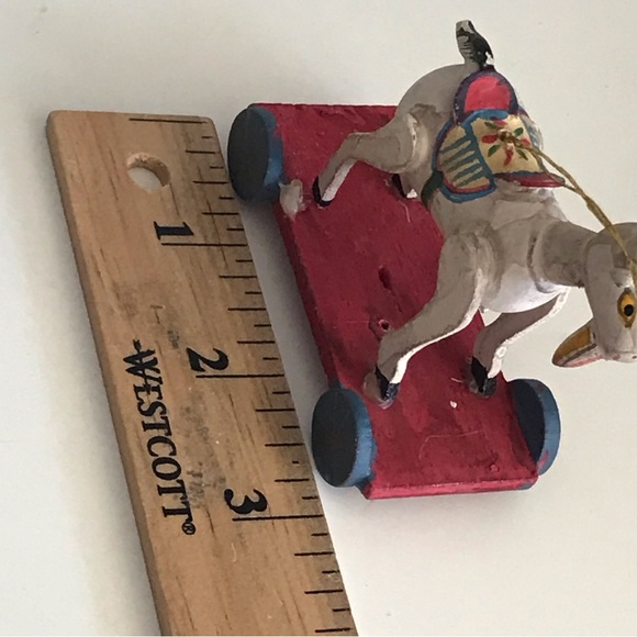 Wooden Miniature Artisan Goat on Wheels Hand Painted Christmas Ornament - VTG - Picture 11 of 13